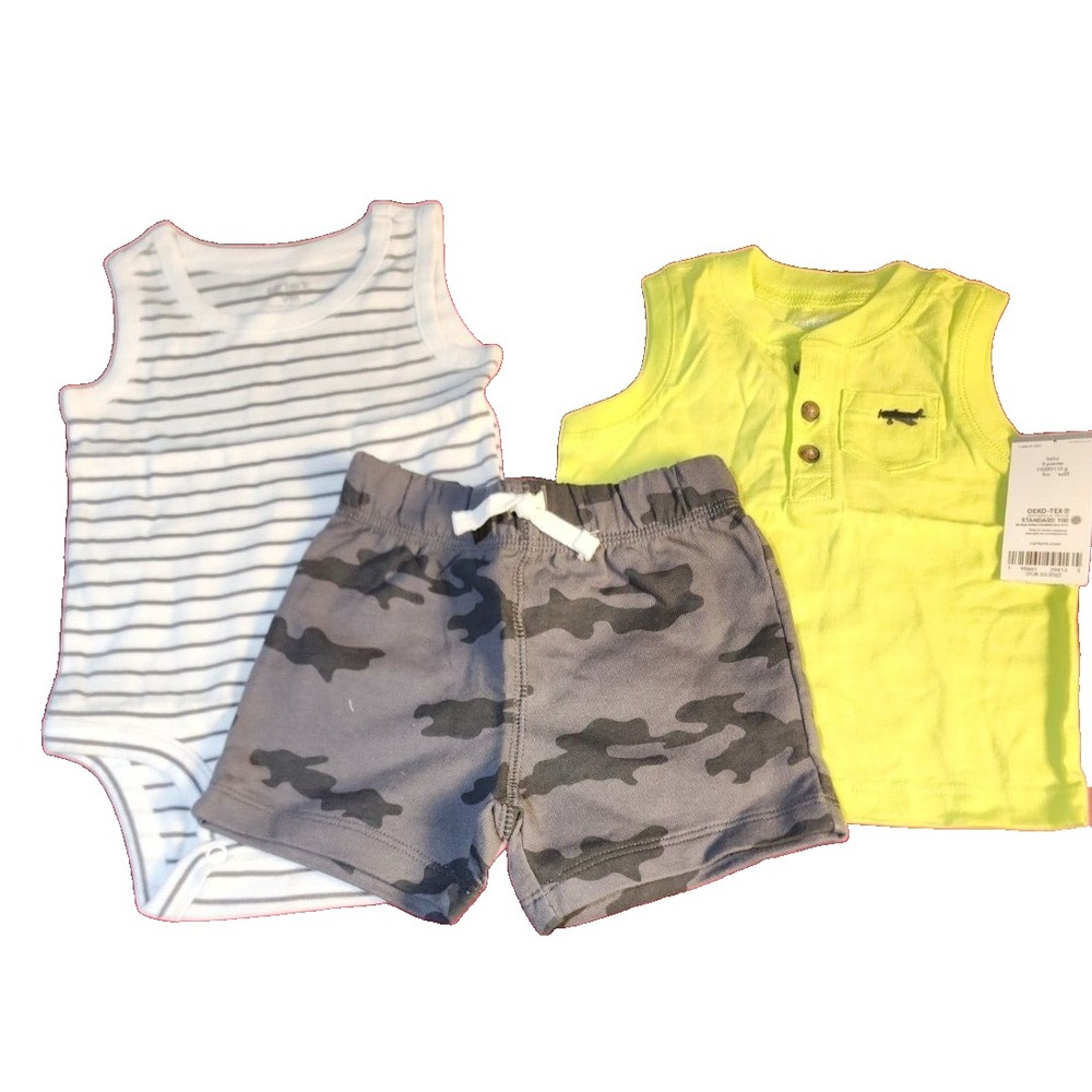 NWT Carter's 3-Piece Baby Boys Outfit 9M Giraffe Bodysuit Tee & Shorts Set